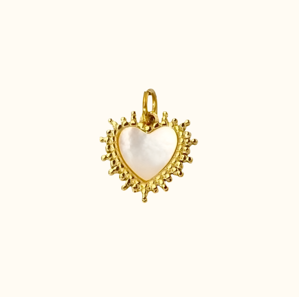 White Sunburst Heart Charm