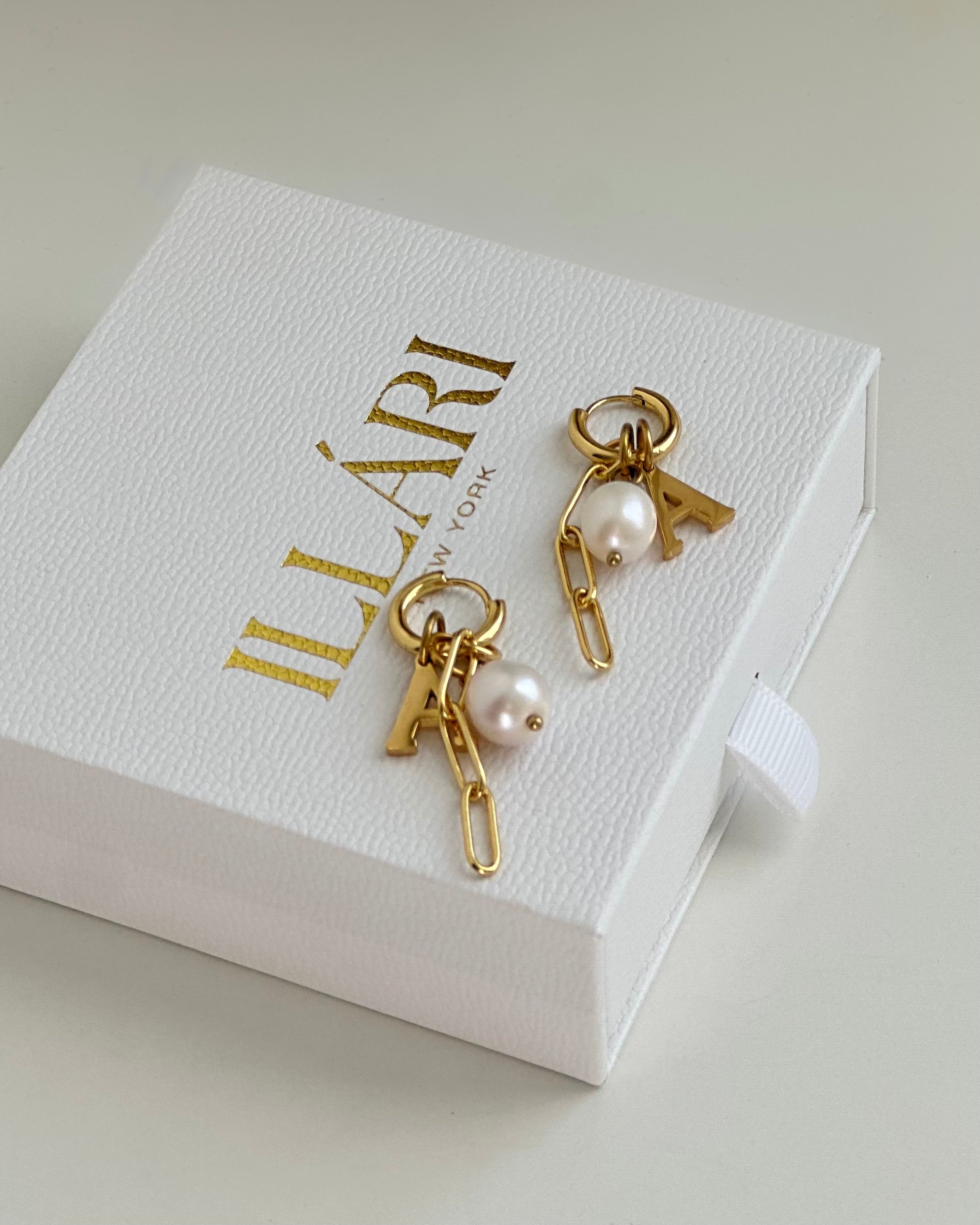 Initial Pearl Earrings - 18k Gold Plated