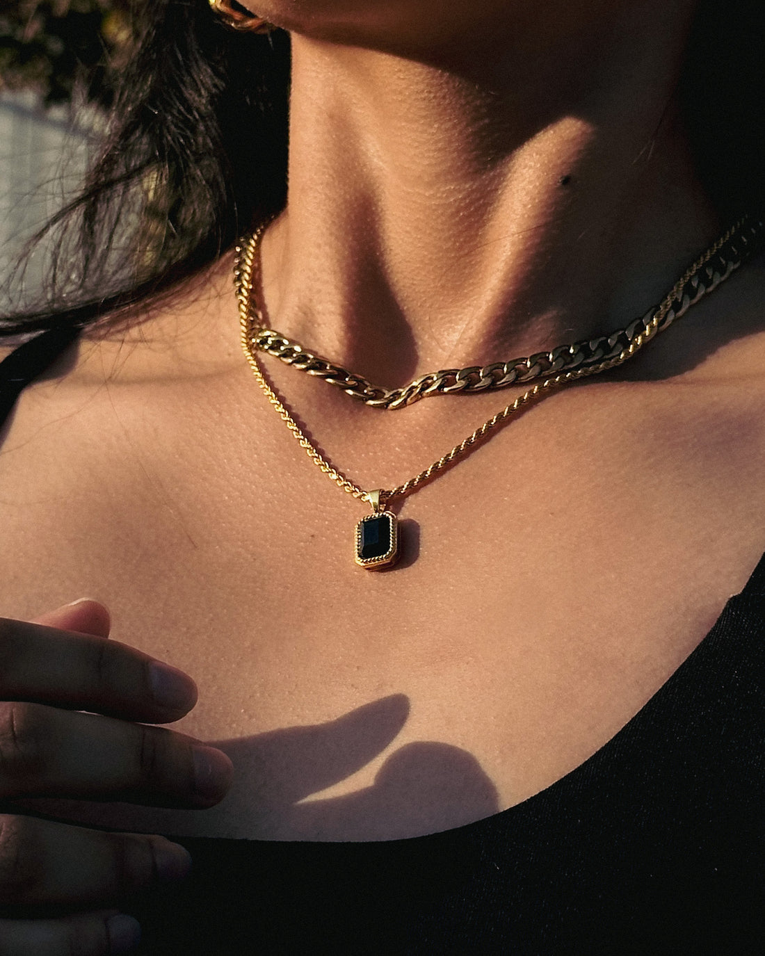 black onyx pendant necklace styled