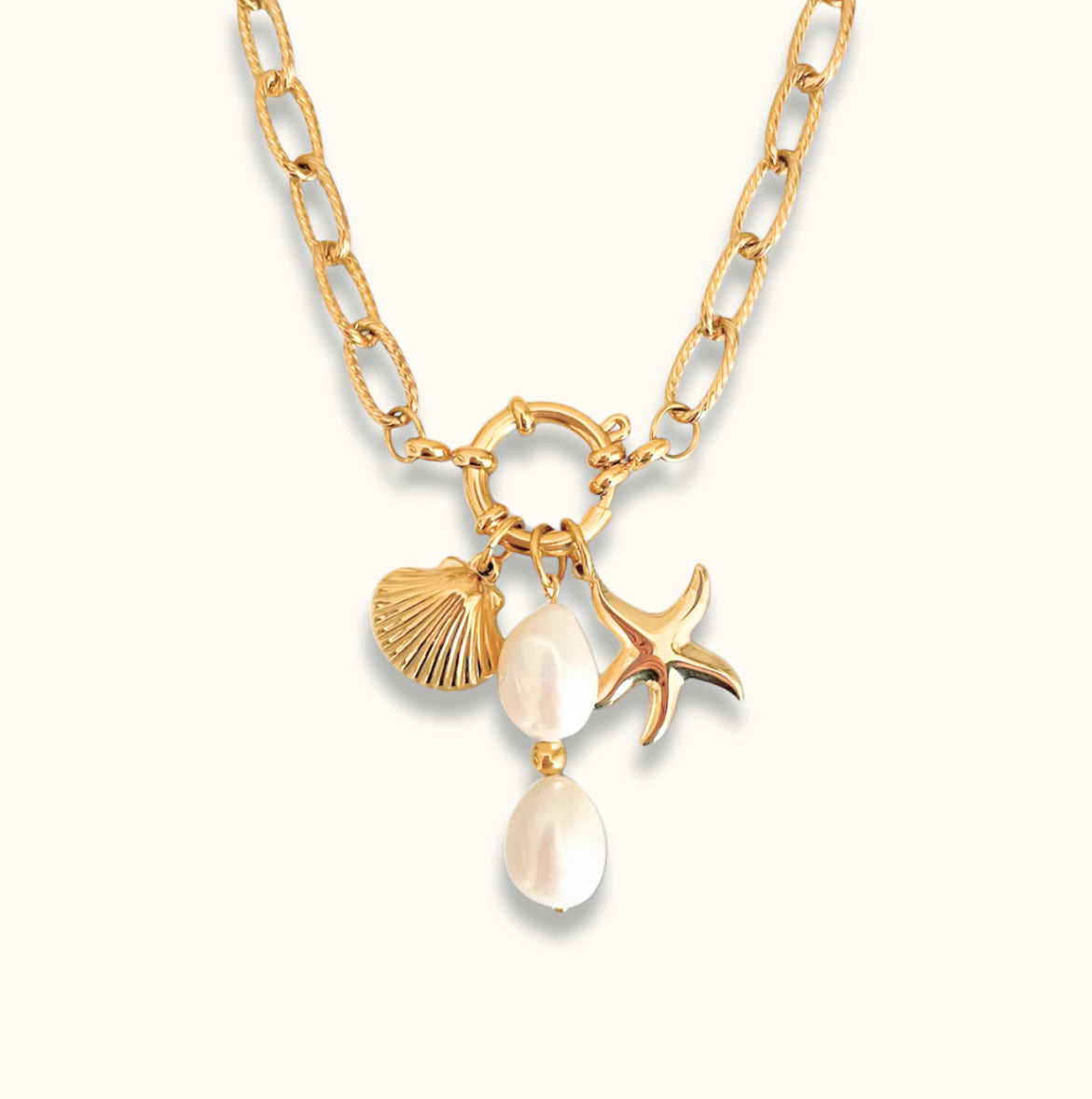 Coastal Pearl Triple Charm Necklace