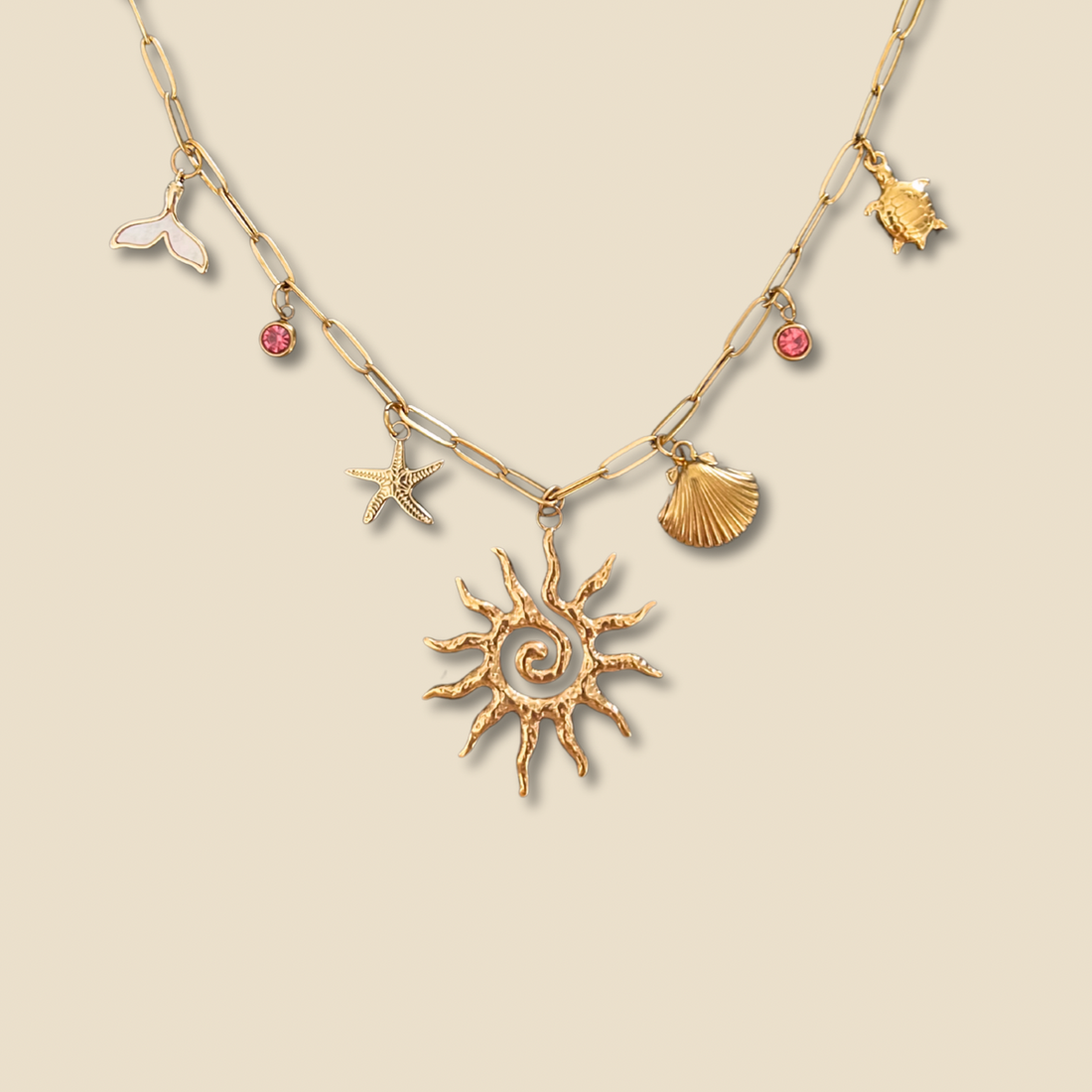 Sea, Sun &amp; Birthstone Charm Necklace