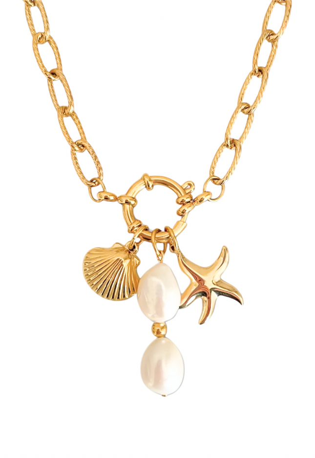 Coastal Pearl Triple Charm Necklace