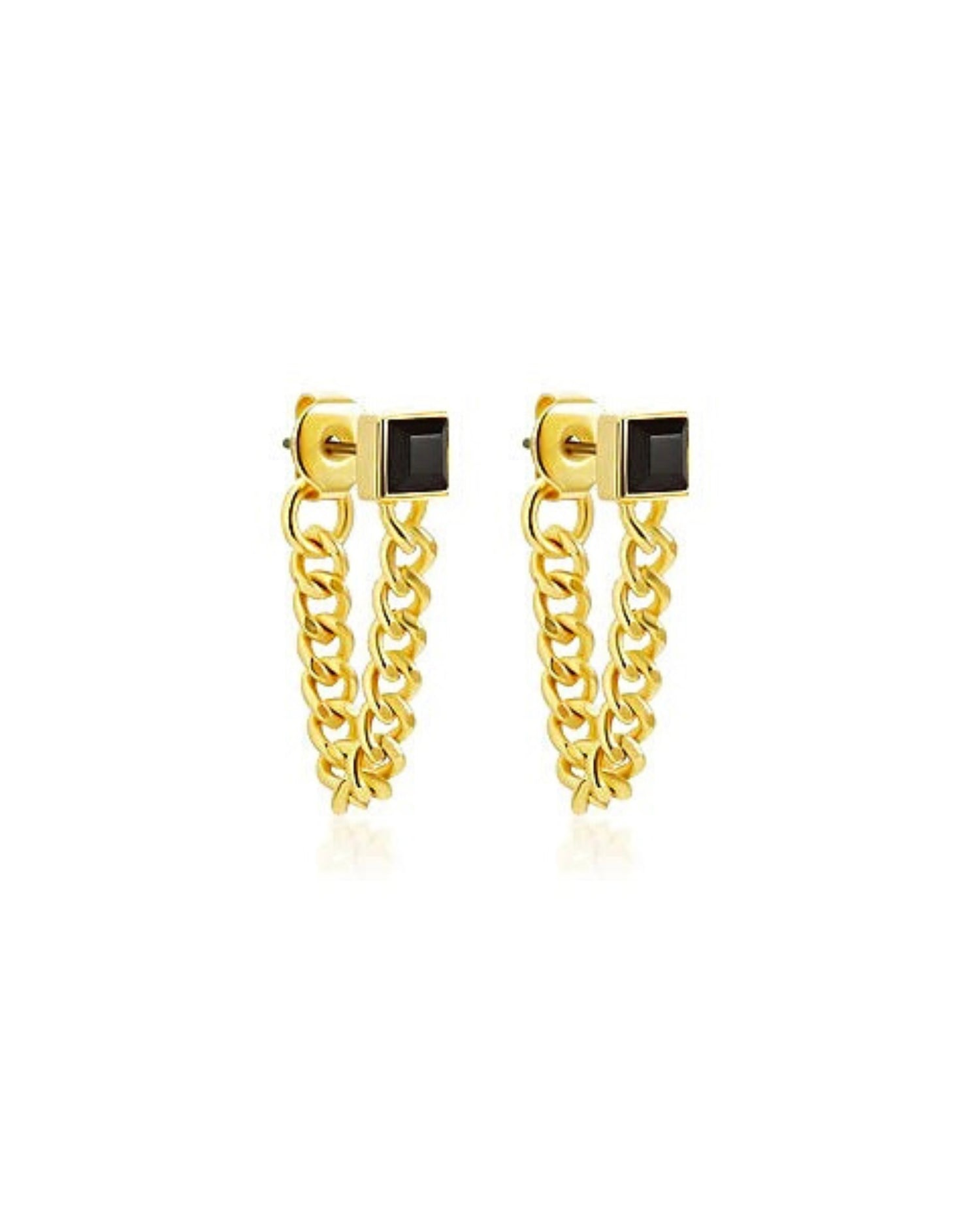 Ivy Black Stud Chain Earrings | 18k Gold Plated